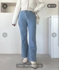 アプレジュール クロスウエスト フレアデニムパンツ ライトブルー Sのサムネイル