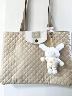 モコモコうさぎちゃんと一緒トートバッグ[ハンドメイド]キルティングベージュ