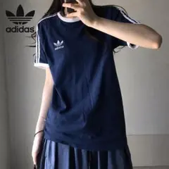 アディダス オリジナルス リンガーTシャツ adidas トレフォイル 紺白