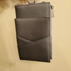 グレー スマホショルダーお財布バッグ ジッパー付き