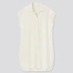 ユニクロ リネンブレンドロングシャツ フレンチスリーブ オフホワイト Lのサムネイル