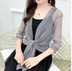 ☆新品　レディース　ボレロ　結婚式　パーティ　おしゃれ　上品　グレー　ラメ