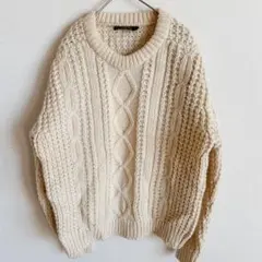美品✨️ 【S】ケーブルニットセーター 長袖 クリーム 厚手 レディース メンズ