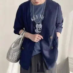 フレディ&グロスター リネン混Vネックジャケット 春夏 M ネイビー