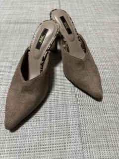 ブラウン スエード オープントゥ ミュール ヒール8cm