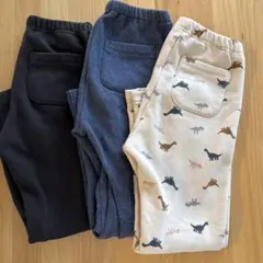 ユニクロ裏起毛　恐竜柄、デニムカラー、ブラック　パンツ3点セット 110cm