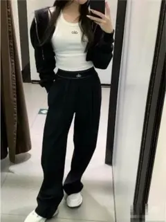 alo yoga ワイドレッグ パンツ ブラック M