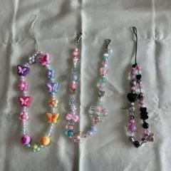 カラフルビーズストラップ3点セット