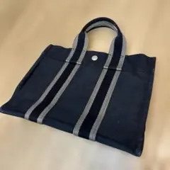 HERMES: キャンバス トートバッグ グレー ストライプ - メルカリ