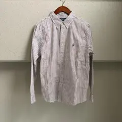 【美品】ラルフローレン BDシャツ 長袖 ストライプ ブラウン XL 90s