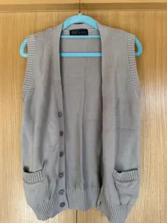 グレー ニットベスト M 綿100% ボタン付き