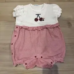 familiar 現行品 さくらんぼ リアちゃん 赤チェック 半袖ロンパース