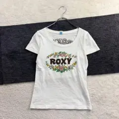 ロキシー/S/白/花柄/プリントTシャツ/半袖/ロゴ入り/春夏/フィット感あり