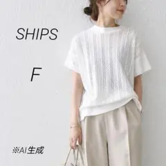 SHIPS シップス 半袖 透かし編み ニット ホワイト シアー　夏　涼しげ　Fのサムネイル