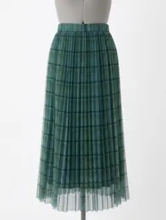 ZARA 美品　チェック柄 プリーツロングスカート グリーン