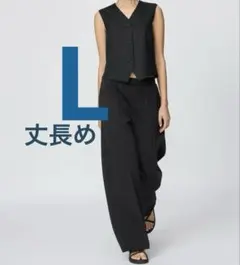 L ユニクロC スウェットストレートパンツ　丈長め　ブラックパンツ　レア商品