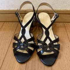 黒リボン装飾ストラップサンダル 23cm