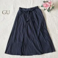 ジーユー　フレアスカート ロング　リボン付き　ネイビー　ウエストバックゴム
