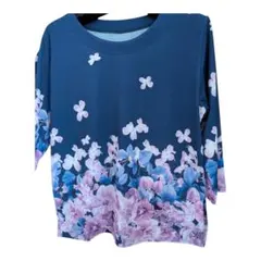 レオナール❞風❝チュニック花柄お好きな方へ紺地ピンク花柄七分袖新品