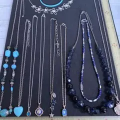 まとめ売りアクセサリーR58☆ネックレスなど11点ブルー系オークション