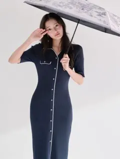 【新作】フロントボタンニットワンピース