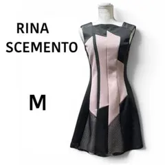 RINA SCEMENTO 切り替えメッシュピンク＆黒ノースリーブワンピース Mのサムネイル