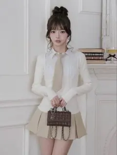 ネクタイシャツドッキングニットミニワンピース　Darich