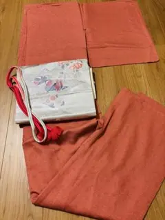 シュウ色 花柄小紋着物 3点セット