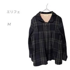 ELLIFE チェック柄 長袖シャツ M 厚みのあるネルシャツ素材 エリフェ