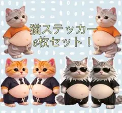 6枚セット　猫　お腹　ぷにぷに　シール　立体シール　おなか　ねこ　ステッカー