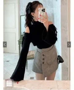 GRL tu923 インパン裏地付ヘリンボーンアシメミニスカート　S