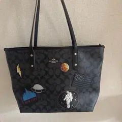 「美品」COACH パッチ付き ブラックトートバッグ
