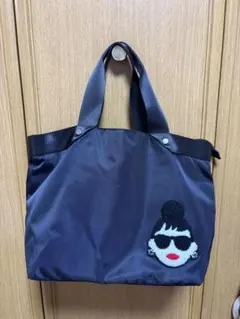 【美品】ハッピーフェイス　トートバッグ　ナイロン　レディーエマ　黒