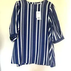オペークドットクリップ　シアーブラウス　新品未使用タグ付き　半袖　ストライプ