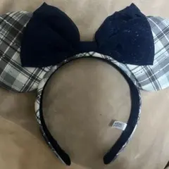 ディズニー ミニー　カチューシャ チェック柄 ネイビーリボン