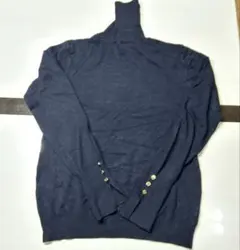 ZARA ザラ　タートルネックニット　袖 金ボタン　Lサイズ　ネイビー　1回使用