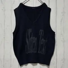 【極美品】ジーナシス 綿麻 ジャガード ニットベスト ネイビー 希少 F