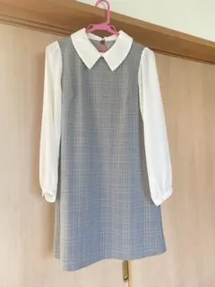 【美品】INGNI チュニック丈 ワンピース チェック 襟付き 上品 長袖 M