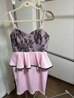 レース切替 ペプラム ミニドレス