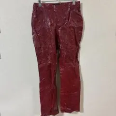 海外古着 Y2K パイソン柄 フェイクレザーパンツ 赤 ヘビ柄 スネークスキン9