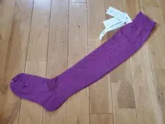 紫色 透かし編み ロングソックス