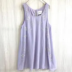 【美品】MURUA ビジュー付ノースリーブワンピース チュニック パープル Fのサムネイル