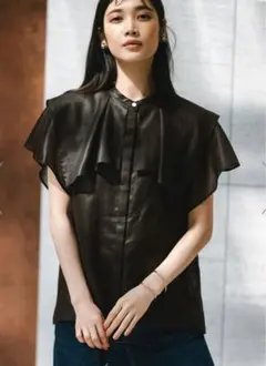 23区 シアーフィルム ブラウス UVケア 接触冷感　シアー　茶色