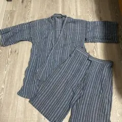 青系ストライプ 甚平 Mサイズ　上下セット