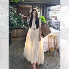 春コーデ❤️ノースリーブロングワンピースレース×可愛いデートモテ服　韓国