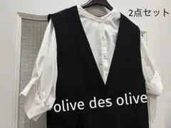 レディース　ブラック ロングベスト　ジレ&ホワイトＡラインブラウスの2点セット