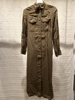 No.③【オリーブ色 シャツワンピース長袖】