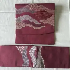 作り帯 帯枕付き お太鼓 ローズピンク 紬風 山並文様 付け帯 文化帯 簡単装着のサムネイル