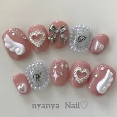 お色変更＆サイズ変更無料♪ ベリーショート　天使のはねキラキラリボンネイル♡