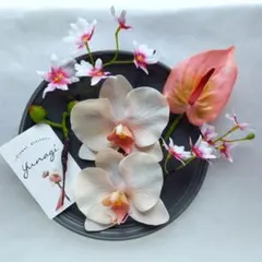 ピンク　胡蝶蘭　アンスリウム　ヘッドパーツ　造花　卒業式　入学式　結婚式